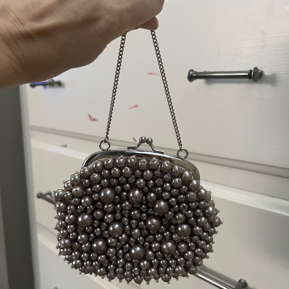 Banana Republic Pearl-Embellished Silver Clutch
